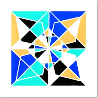 Blue Black Yellow Geometric Abstract Acrylic Painting XIX Posters and Art